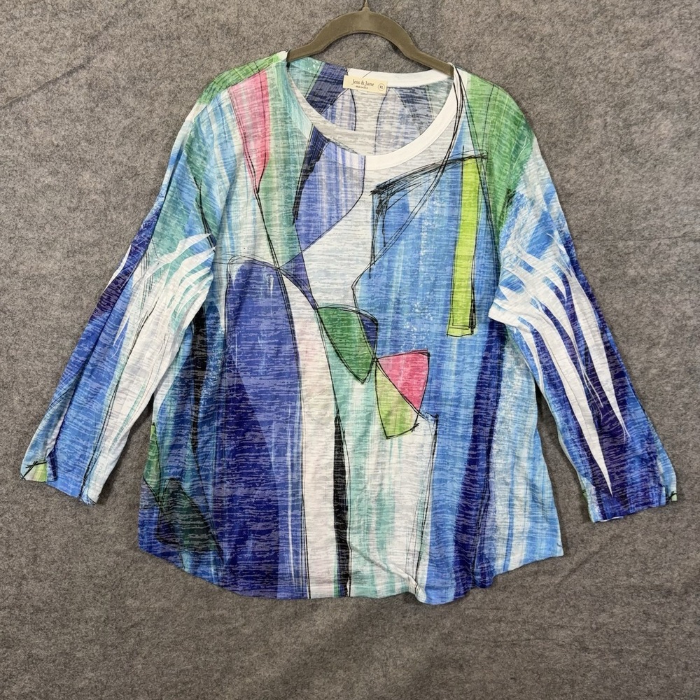 Jess & Jane Tunic Top Women XL Multicolor Abstract Art Burnout Knit Lightweight